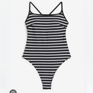 H&M high leg black & white stripped tie back one piece swimsuit BRAND NEW